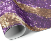 Paarse Gouden Sparkle Glitter Verjaardag Cadeaupapier (Rol Hoek)