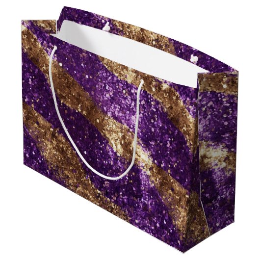 Paarse Gouden Sparkle Glitter Verjaardag Groot Cadeauzakje (Achterkant Gekanteld)