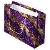 Paarse Gouden Sparkle Glitter Verjaardag Groot Cadeauzakje (Voorkant Gekanteld)