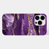 Paarse Gouden Sparkle Marmeren Jouw naam iPhone Ca iPhone Hoesje (Achterkant horizontaal)