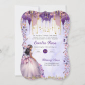 Paarse Gouden Sparkle Quinceanera Jurk Bloemen Roz Kaart (Voorkant)
