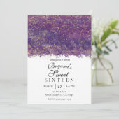 Paarse Gouden Splatter Modern Glam Sweet 16 Party Kaart (Staand voorkant)