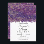 Paarse Gouden Splatter Modern Glam Sweet 16 Party Kaart<br><div class="desc">Pas voor uw gebeurtenis aan.</div>