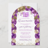 Paarse gouden sprankeling Quinceañera ballon Kaart (Voorkant)