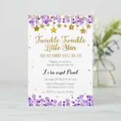 Paarse Gouden Ster Twinkle twinkle gender reveal Kaart (Staand voorkant)