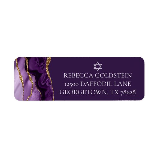 Paarse Gouden Ster van David - Joodse Terugkeer Ad Etiket (Voorkant)