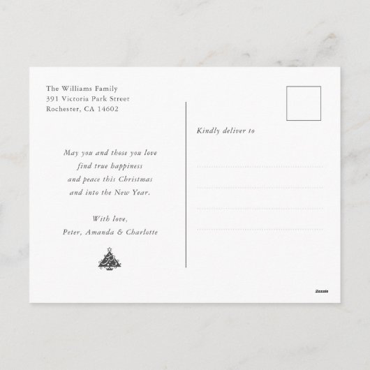 Paarse gouden sterren 3 foto vrolijk kerstfeest feestdagenkaart (Achterkant)