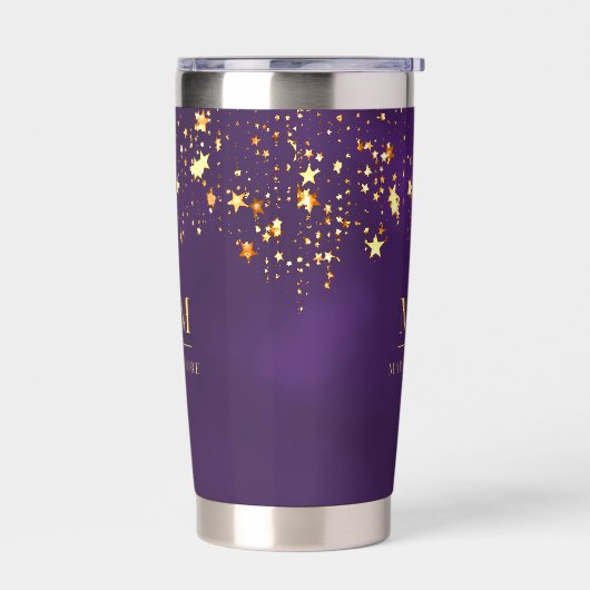 Paarse gouden sterren aangepaste monogram initiale geïsoleerde drinkbeker (Links)