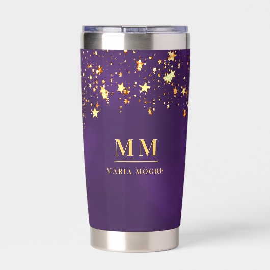 Paarse gouden sterren aangepaste monogram initiale geïsoleerde drinkbeker (Achterkant)
