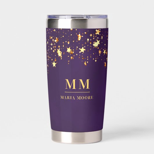 Paarse gouden sterren aangepaste monogram initiale geïsoleerde drinkbeker (Voorkant)
