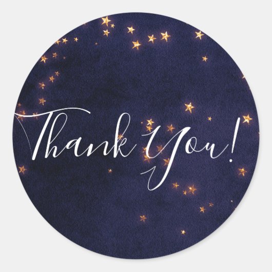 Paarse & Gouden Sterren Celestial Sky Party Favor Ronde Sticker (Voorkant)