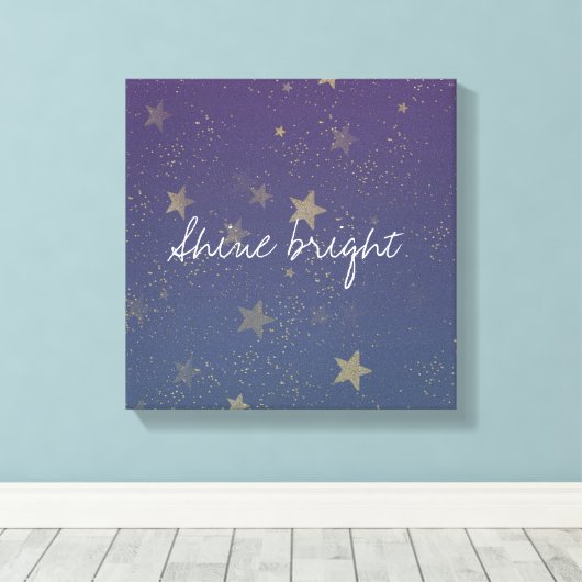 Paarse gouden sterren Confetti Canvas Afdruk (Insitu (Houten vloer))