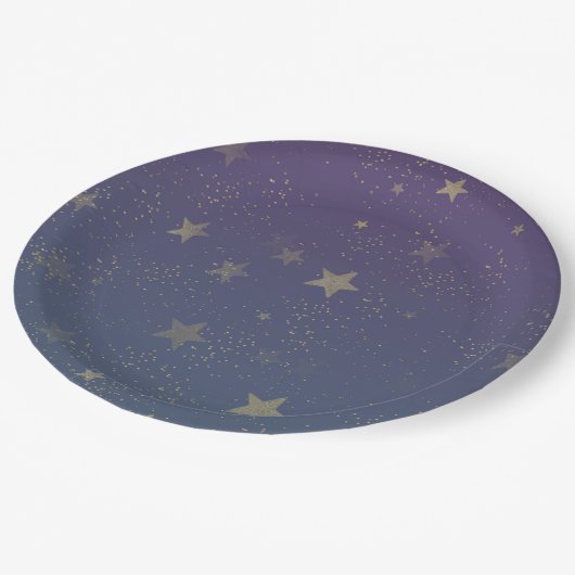 Paarse gouden sterren Confetti Papieren Bordje (Gekanteld)