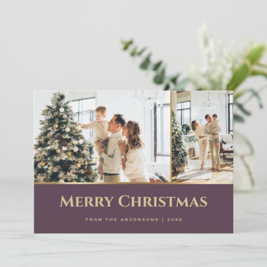 Paarse gouden sterren Kerstmis Feestdagenkaart (Staand voorkant)