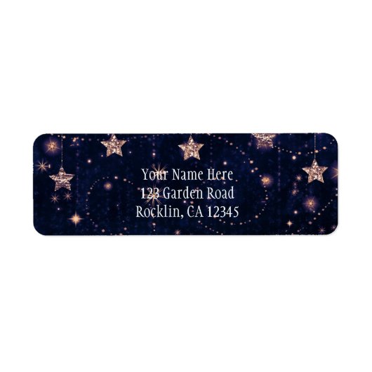 Paarse & gouden sterrenhemel hemelse uitnodiging etiket (Voorkant)