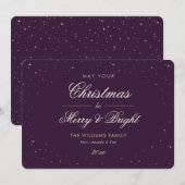 Paarse Gouden Sterrenkerst Feestdagenkaart (Voorkant / Achterkant)