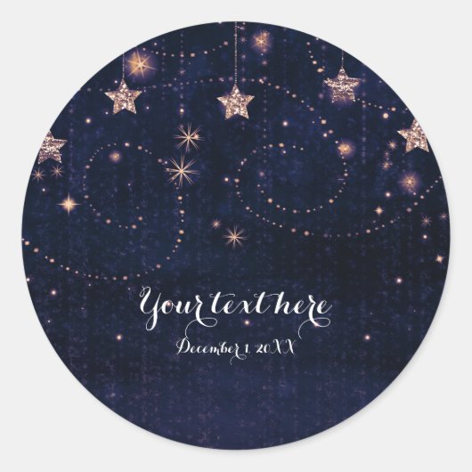 Paarse & Gouden Sterrennacht Celestial Stars Favor Ronde Sticker (Voorkant)