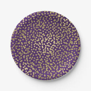 Paarse & Gouden Stippen Confetti Elegante Glamour Papieren Bordje
