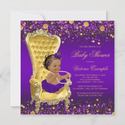 Paarse gouden stoel etnische ballerina Baby shower Kaart (Voorkant)