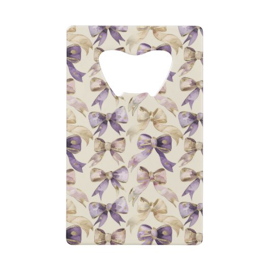 Paarse Gouden Strikken Bruidsdouche Creditkaart Flessenopener (Voorkant)