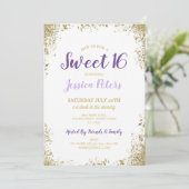 Paarse & Gouden Sweet 16 Party Elegante Verjaardag Kaart (Staand voorkant)