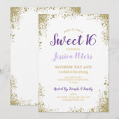 Paarse & Gouden Sweet 16 Party Elegante Verjaardag Kaart (Voorkant / Achterkant)