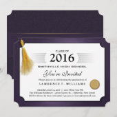 Paarse & gouden Tassel Diploma Afstuderen Uitnodig Kaart (Voorkant / Achterkant)