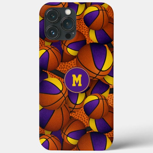 Paarse gouden team kleuren basketballen patroon Case-Mate iPhone case (Achterkant)