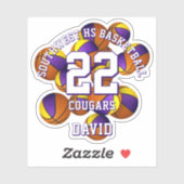 paarse gouden team kleuren basketballen teamnaam sticker (Vel)