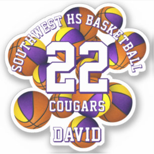 paarse gouden team kleuren basketballen teamnaam sticker