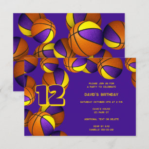 paarse gouden team kleuren basketballen verjaardag kaart