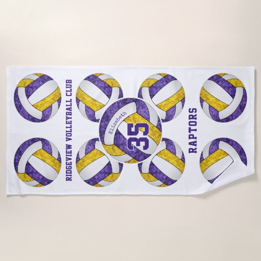 paarse gouden team kleuren meisjesachtige volleyba strandlaken (Voorkant)