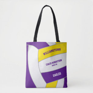 paarse gouden team kleuren volleybal atleet coach tote bag