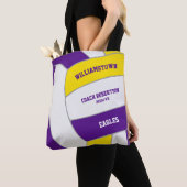 paarse gouden team kleuren volleybal atleet coach tote bag (Dichtbij)
