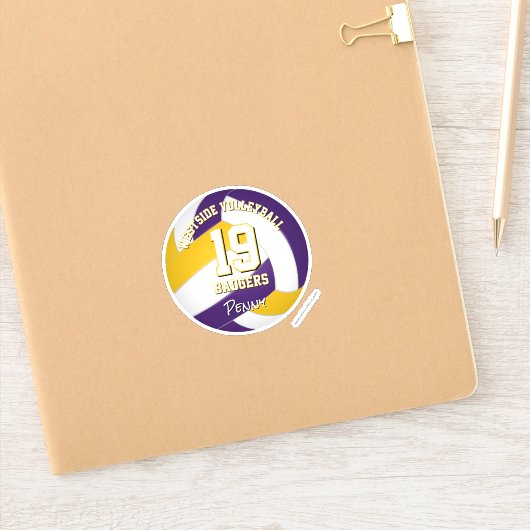 paarse gouden team kleuren volleybalspeler sticker (Notitieboek)