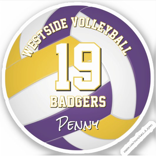 paarse gouden team kleuren volleybalspeler sticker (Voorkant)