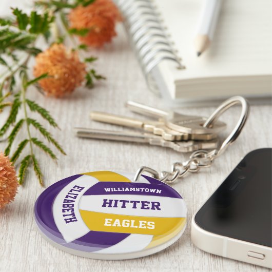 paarse gouden teamkleuren gepersonaliseerd volleyb sleutelhanger (Voorkant Rechts)