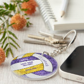 paarse gouden teamkleuren gepersonaliseerd volleyb sleutelhanger (Voorkant Rechts)