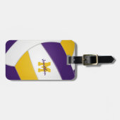 paarse gouden teamkleuren monogrammen volleybal bagagelabel (Voorkant horizontaal)