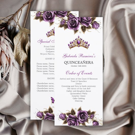 Paarse Gouden Tiara Bloemstuk Quinceañera Programm