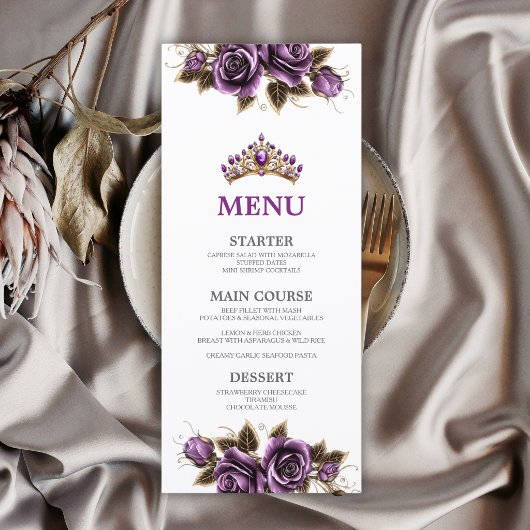 Paarse Gouden Tiara Rozen Quinceañera Menu