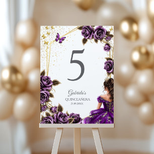 Paarse Gouden Tiara Rozen Vlinder Quinceañera  Kaart