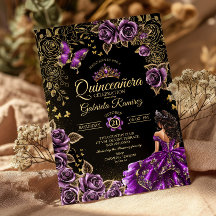 Paarse Gouden Tiara Rozen Vlinder Quinceañera