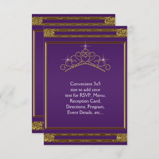 Paarse Gouden Tiara RSVP Alle Doeleinden (Voorkant / Achterkant)