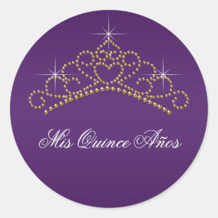 Paarse Gouden Tiara Sweet 15 16 Quinceanera Etiket