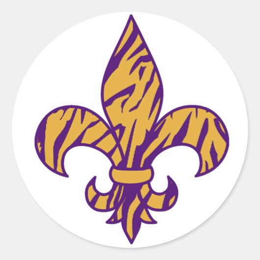 Paarse & Gouden Tijger Gestreepte Fleur de Lis Sti Ronde Sticker (Voorkant)