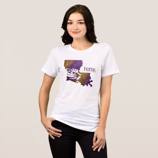 Paarse Gouden Tijger Home State Louisiana Tri-Blend Shirt (Voorkant volledig)