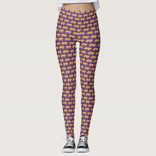 Paarse & Gouden Tijger Print Leggings | LSU-outfit (Voorkant)