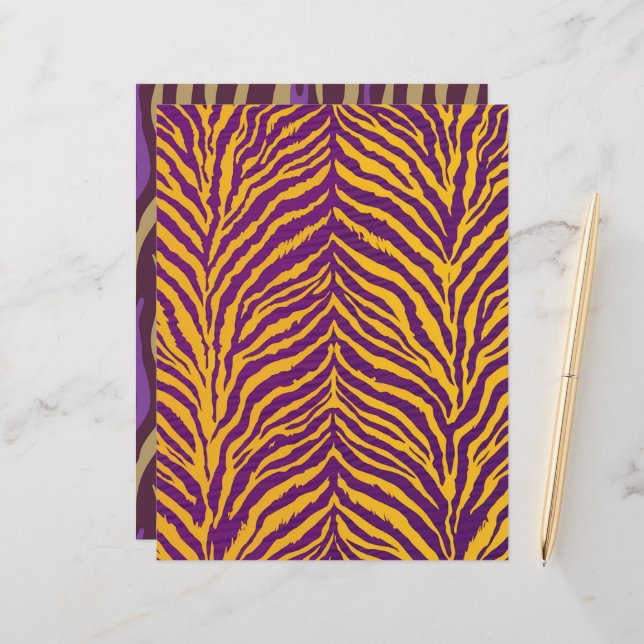 Paarse & Gouden Tijger Stripe Patroon Scrapbook Pa (Voorkant / Achterkant in situ)