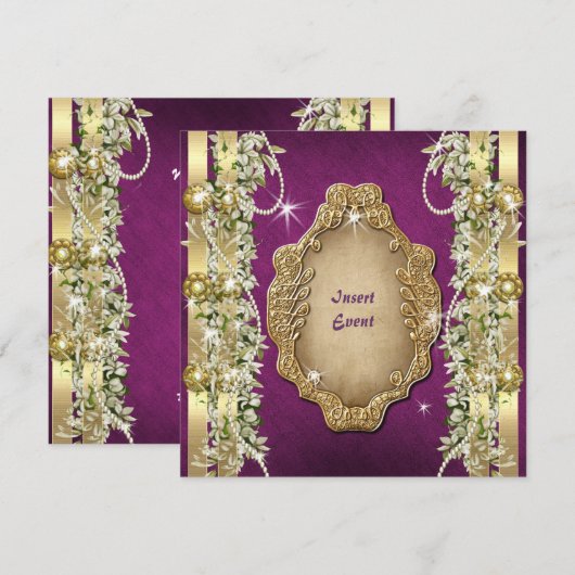 Paarse gouden trouw verjaardag verlovingsfeest kaart (Voorkant / Achterkant)